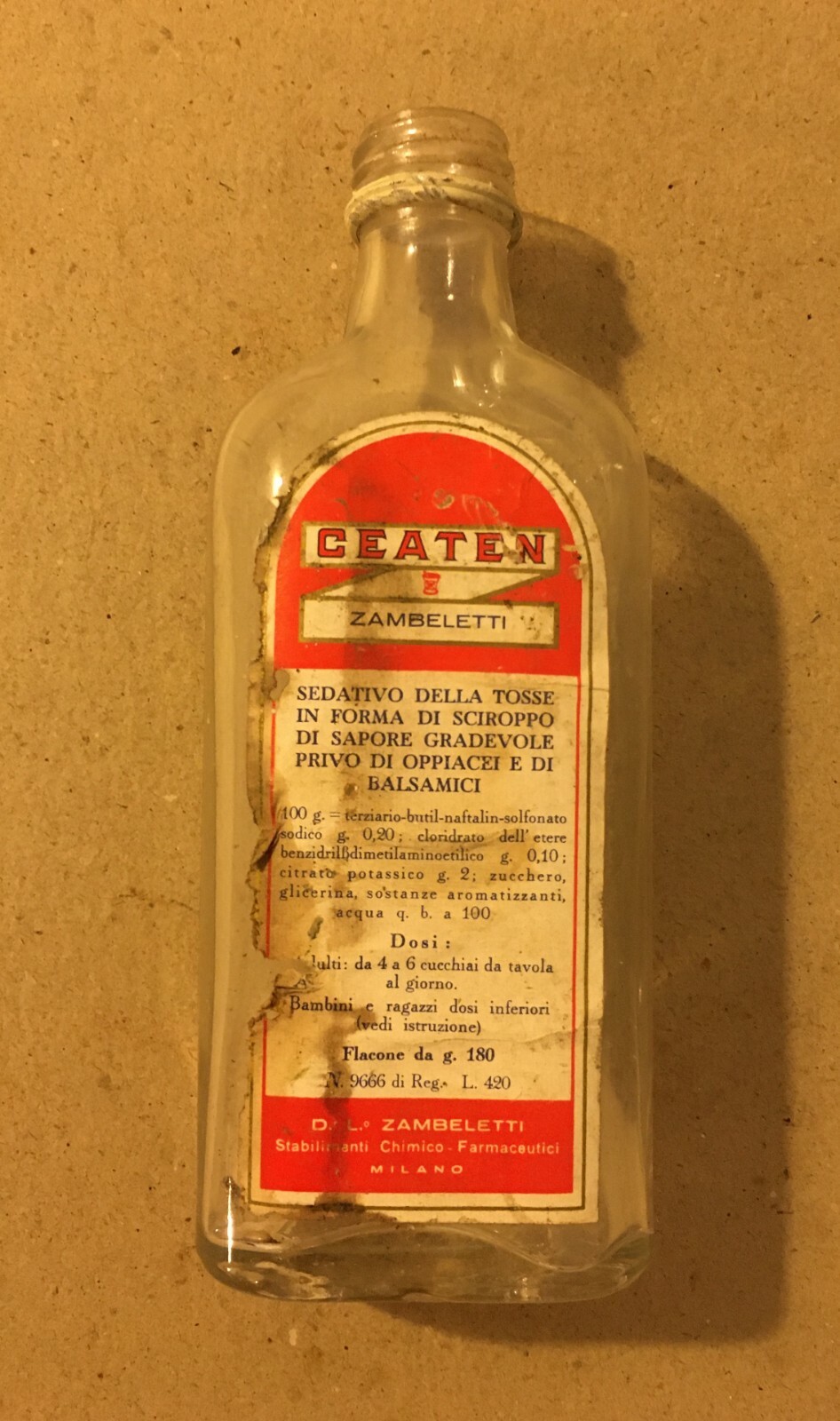 Bottiglia Farmaceutica Zambeletti Ceaten, Milano