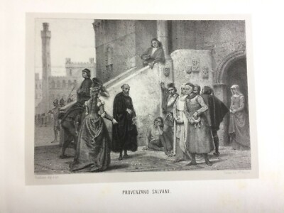Litografia Antica Di Provenzano Salvani, Artista Giuliano, Toscana, XIX Secolo