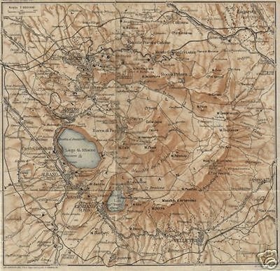 Roma, Campagna Romana, Albano, Nemi, Frascati, Genzano: Rara Mappa d'Epoca