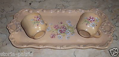 Artistico Vassoio Con Tazzine In Ceramica d'Epoca Con Motivi Floreali