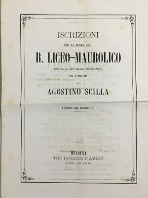 Sicilia, Messina, Scuole: Liceo Maurolico Agostino Scilla, 1868, Rara Edizione