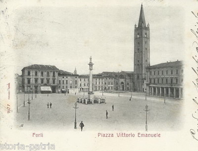 Forlì, Piazza Vittorio Emanuele: Veduta Animata, Cartolina d'Epoca 1903