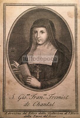 Antica Stampa Devozionale: Giovanna Fremiot De Chantal, Torre Del Greco