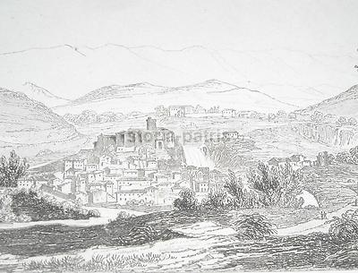 Isola Di Sora. Veduta Panoramica. Incisione Originale Del XIX Secolo.