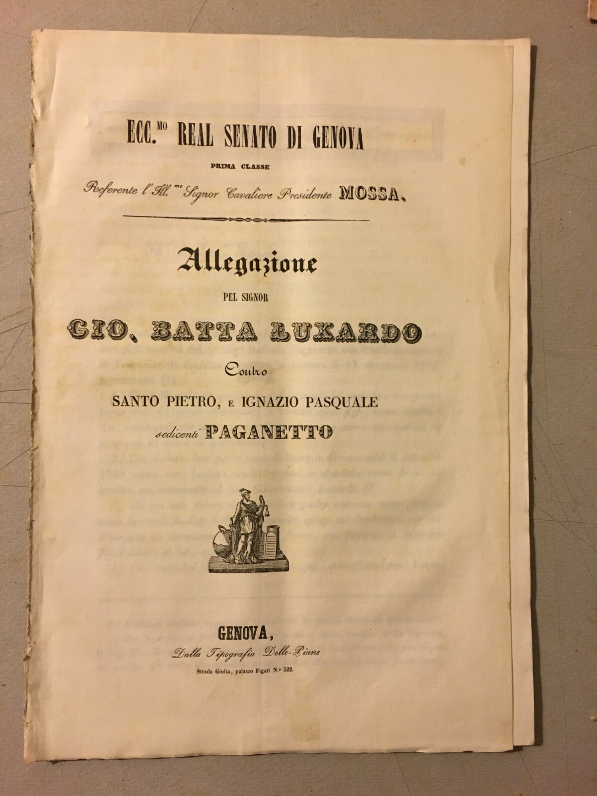 Giuridica: Allegazione Per La Successione Paganetto Luxardo, Genova, 1844