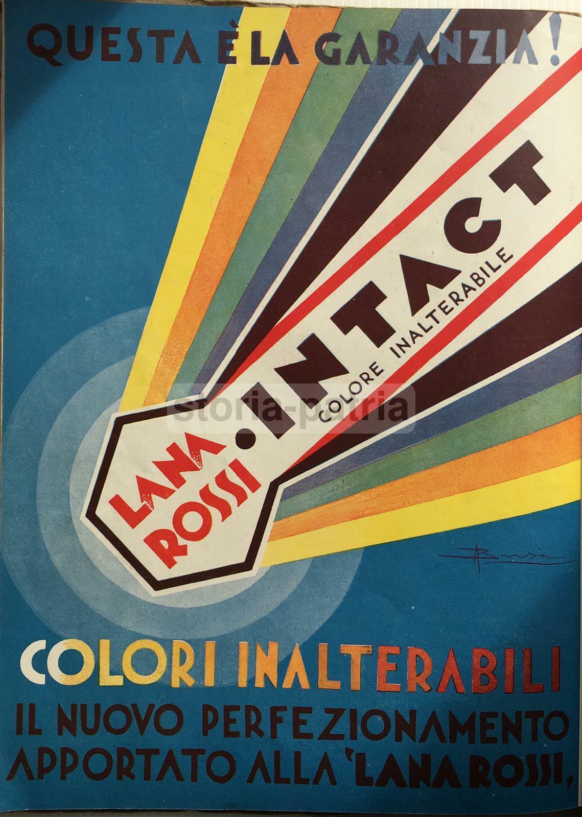 Lana Rossi Intact: Stampa Pubblicitaria Con Illustrazione Futurista Di Busi (1932)