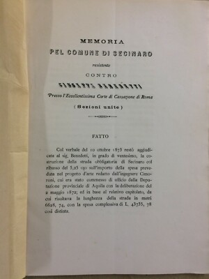 Abruzzo, L'Aquila, Secinaro. Benedetti, Avv. Selli. Antica Allegazione Giuridica, 1881