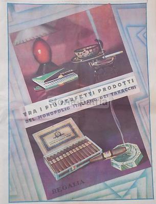 Fumo, Tabacco Avana, Sigari, Sigarette Regina, Distilleria Branca, Pubblicitaria 1932