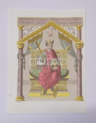 Carlo Magno E Teodosio. Antica Illustrazione, Incisione A Colori. Artista Bottigella.