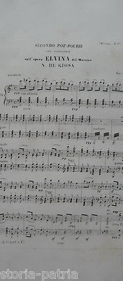 Musica: Antico Spartito Di Nicola De Giosa, Pot Pourri Elvina, Puglia, Rara Edizione Dell'Ottocento