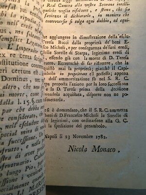 Puglia, Salento, Sogliano: Allegazione Giuridica Scarpa, Bucci, Porcinari, Monaco, 1782