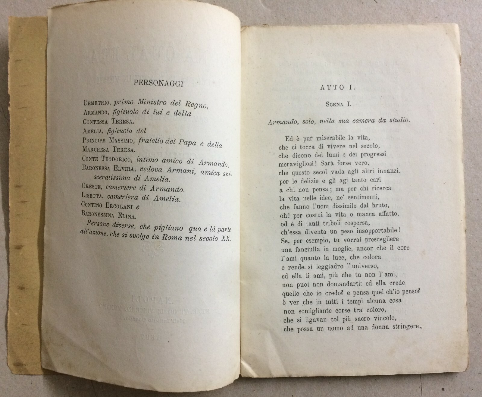 Teatro Vagofilo Profeta: Torna Qual Era! Papa Leone XIII, Berlino, Antica Commedia, Napoli, 1887   Raro
