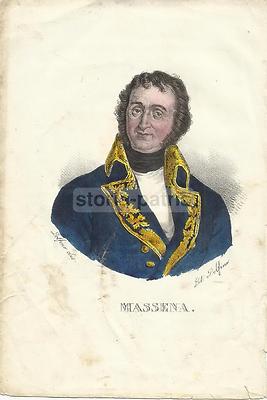 Arte Militaria: Antico Ritratto Di Masséna, Litografia Colorata Di Dolfino, Antica Stampa