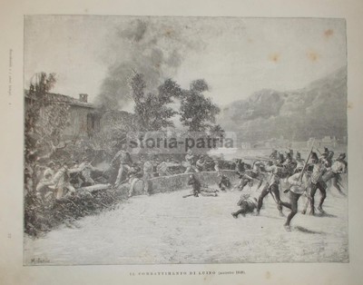 Il Combattimento Di Luino (1848). Antica Stampa Illustrativa Di Matania