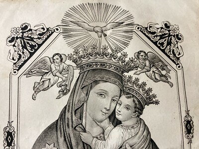 Antica Stampa Popolare Devozionale: Madonna Del Carmine. Litografia Dell'800