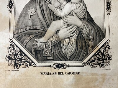 Antica Stampa Popolare Devozionale: Madonna Del Carmine. Litografia Dell'800