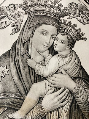 Antica Stampa Popolare Devozionale: Madonna Del Carmine. Litografia Dell'800