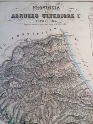 Abruzzo: Antica Cartografia. Teramo, Pescara, Penne, Gran Sasso, Viabilità. Marzolla.