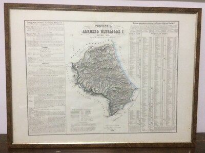 Abruzzo: Antica Cartografia. Teramo, Pescara, Penne, Gran Sasso, Viabilità. Marzolla.