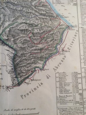 Abruzzo: Antica Cartografia. Teramo, Pescara, Penne, Gran Sasso, Viabilità. Marzolla.