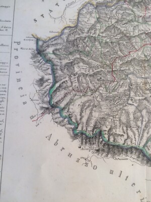 Abruzzo: Antica Cartografia. Teramo, Pescara, Penne, Gran Sasso, Viabilità. Marzolla.