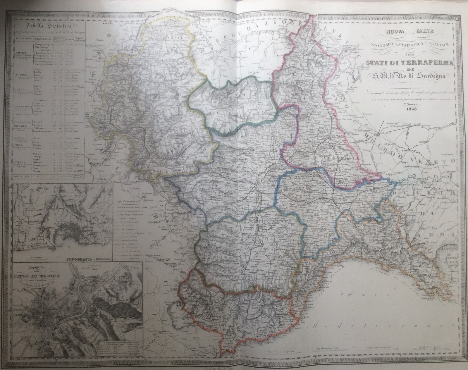 Stati Sardi: Piemonte, Liguria, Torino, Genova, Aosta, Nizza. Ferrovie, Cartografia, 1856