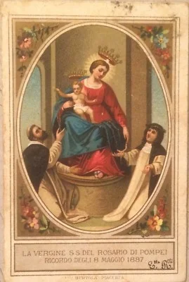 Arte Popolare Devozionale: Madonna del Rosario di Pompei, Bertola Piacenza, Santino