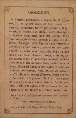 Arte Popolare Devozionale: Madonna del Rosario di Pompei, Bertola Piacenza, Santino
