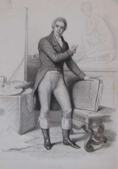 Arte Antica, Ritratto Dell'Artista David: Incisione Su Disegno Di Beranger, XIX Secolo