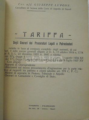 Napoli   Giuridica: Tariffario d'Epoca, Antichi Onorari E Prezzi   Lupone, D'Alessandro