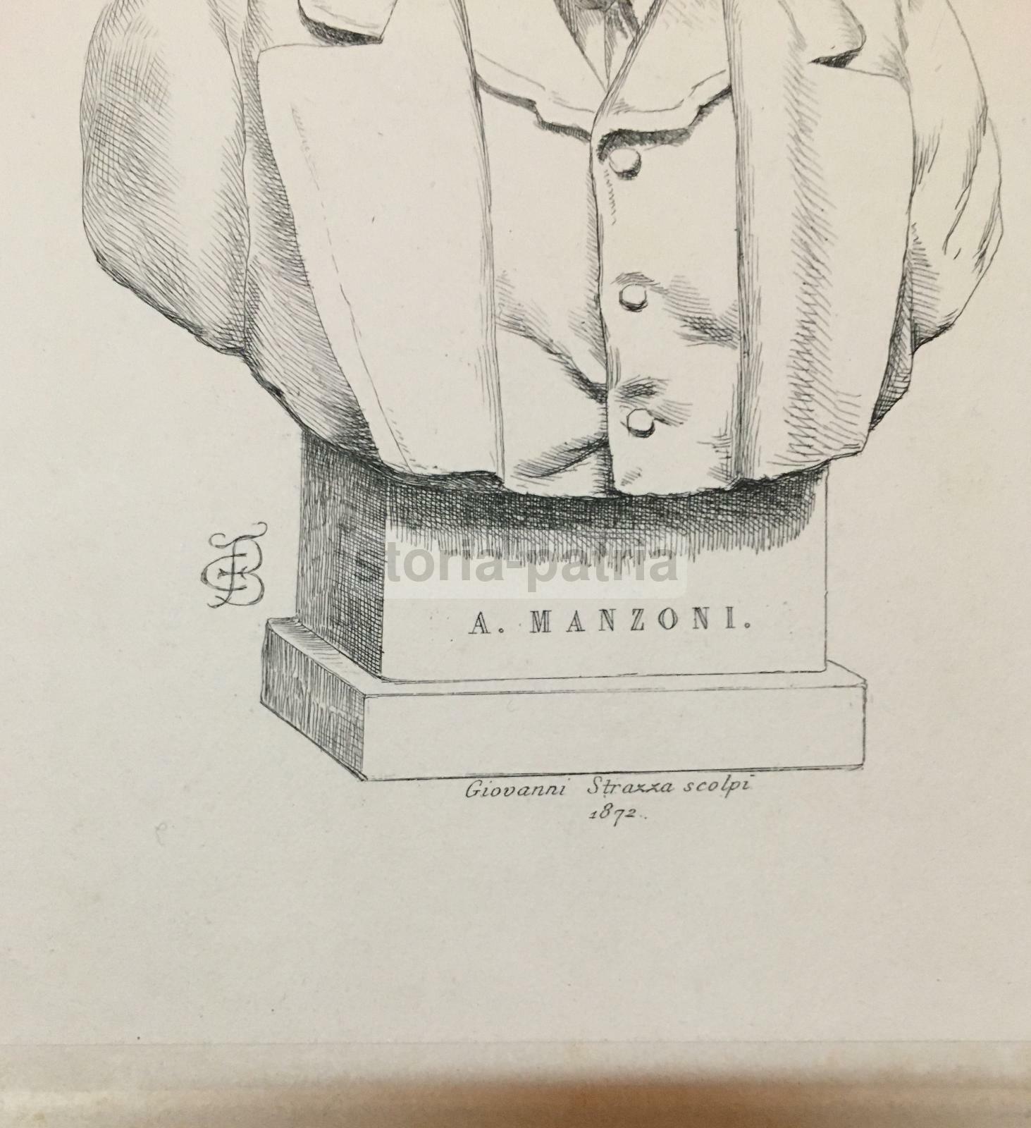 Alessandro Manzoni, Antico Ritratto. Arte, Scultura, Busto. Artisti Strazza E Biscarra