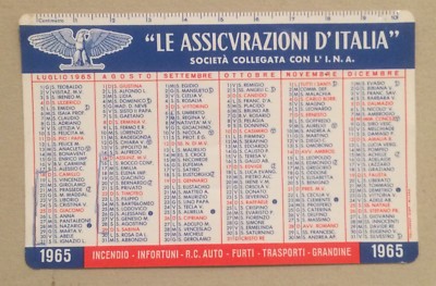 Assicurazioni Ina   Assicurazioni d'Italia   Calendarietto Da Collezione 1965