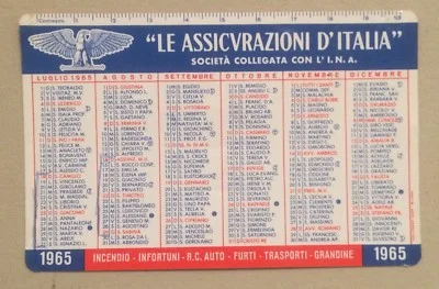 INA Insurance, Assicurazioni d'Italia: Collectible Pocket Calendar 1965