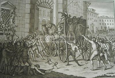 Roma: Insurrezione Dei Romani. Animata Antica Veduta. Basville. Incisione All'Acquaforte.