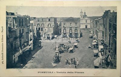 Campania, Pozzuoli. Antica Animata Veduta, Edizione Adinolfi. Piazza Con Statua, 1900 Circa