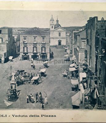 Campania, Pozzuoli. Antica Animata Veduta, Edizione Adinolfi. Piazza Con Statua, 1900 Circa