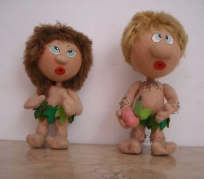 Pair of Felt Puppets: Adam and Eve (attributable to Lenci)