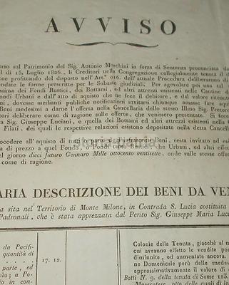 Macerata, Montemilone: Geometra Luciani, Vendita Moschini, Tartufari, Ramaccioni, 1826