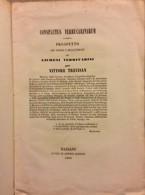 Scienze Naturali, Licheni Verrucarini, Trevisan, Bassano, 1860.