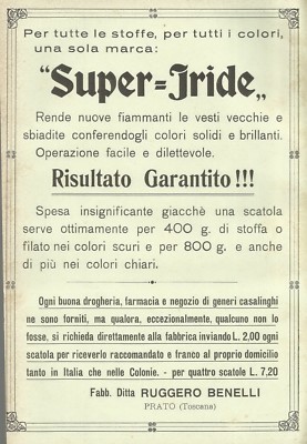 Toscana, Prato, Benelli, Tessuti, Coloranti, Tintura, Antica Stampa Pubblicitaria