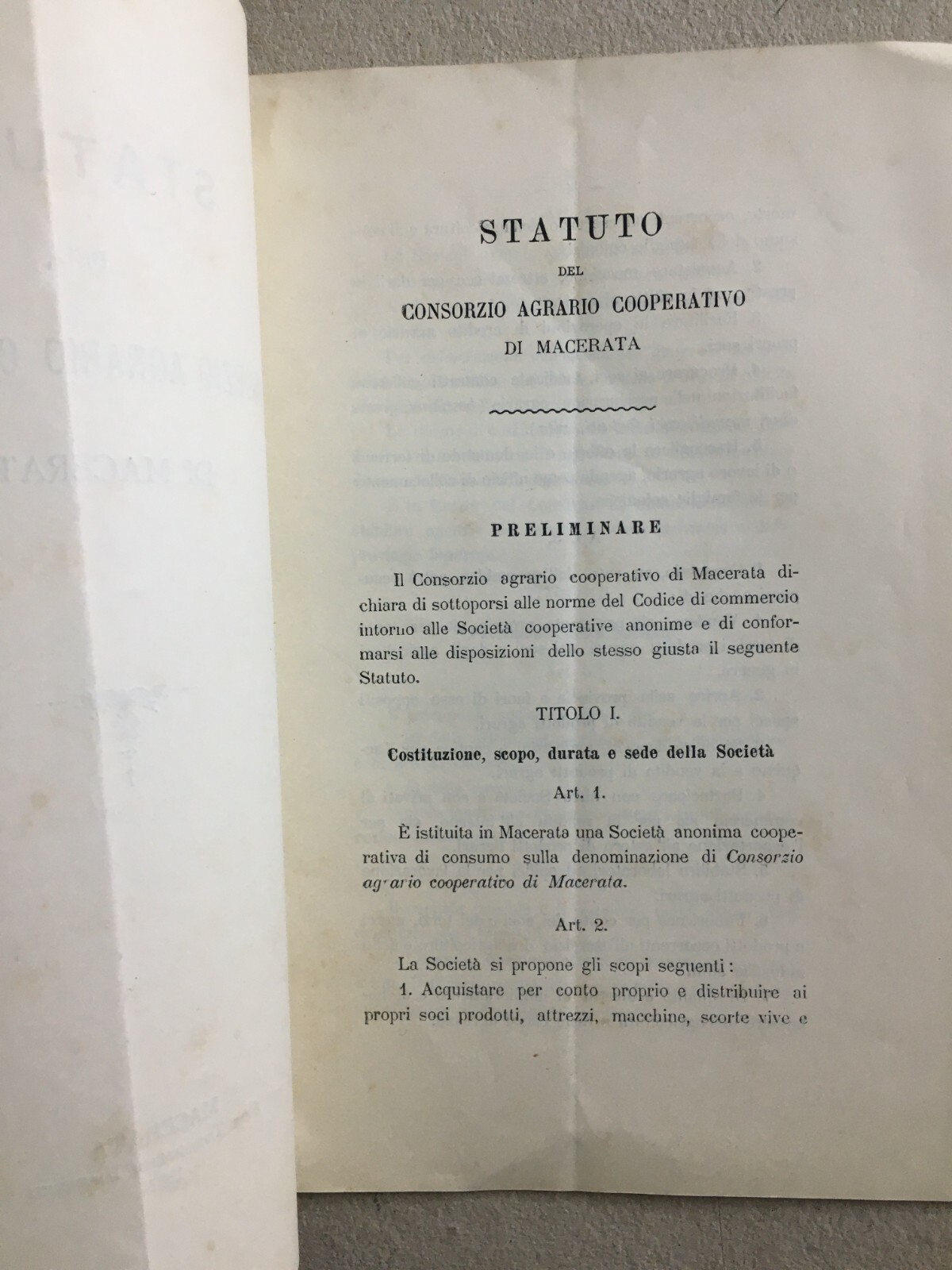 Marche, Macerata, Consorzio Agrario Cooperativo: Antico Statuto