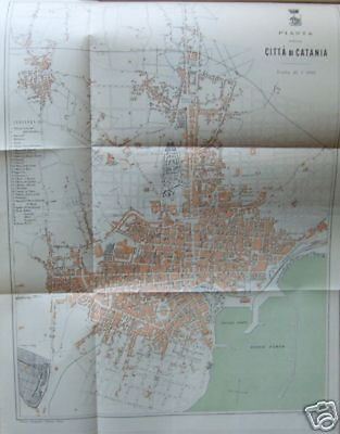 Sicilia, Catania: Pianta Della Città E Mappa Topografica Dell'Ottocento