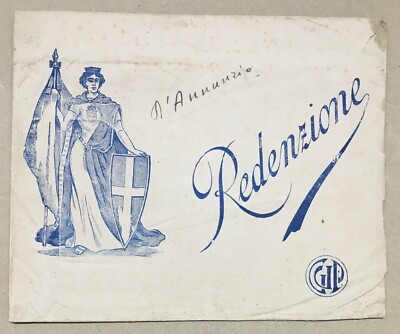 Redenzione, Allegoria Dell'Italia Turrita Con Stemma Sabaudo E Bandiera Tricolore Su Busta Pubblicitaria