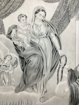 Antica Stampa Popolare Devozionale: Madonna Della Cintura, Lito Petruzzelli, Bari