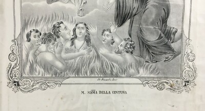Antica Stampa Popolare Devozionale: Madonna Della Cintura, Lito Petruzzelli, Bari