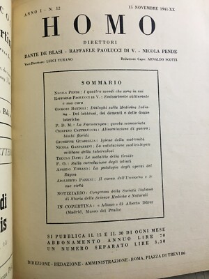 Homo   Roma, Anno 1, N. 12 (Novembre 1941). Medicina, Antropologia E Fascismo