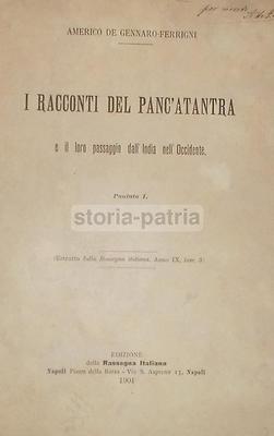 Letteratura, Filologia E India: I Racconti Del Panc'Atantra   Americo De Gennaro Ferrigni, Napoli 1901