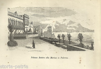 Sicilia   Marina Di Palermo   Palazzo Butera, Prospettiva   Xilografia Dell'800