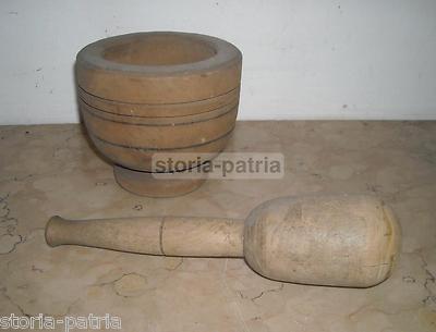 Antico Mortaio In Legno Per Farmacia, Erboristeria O Cucina