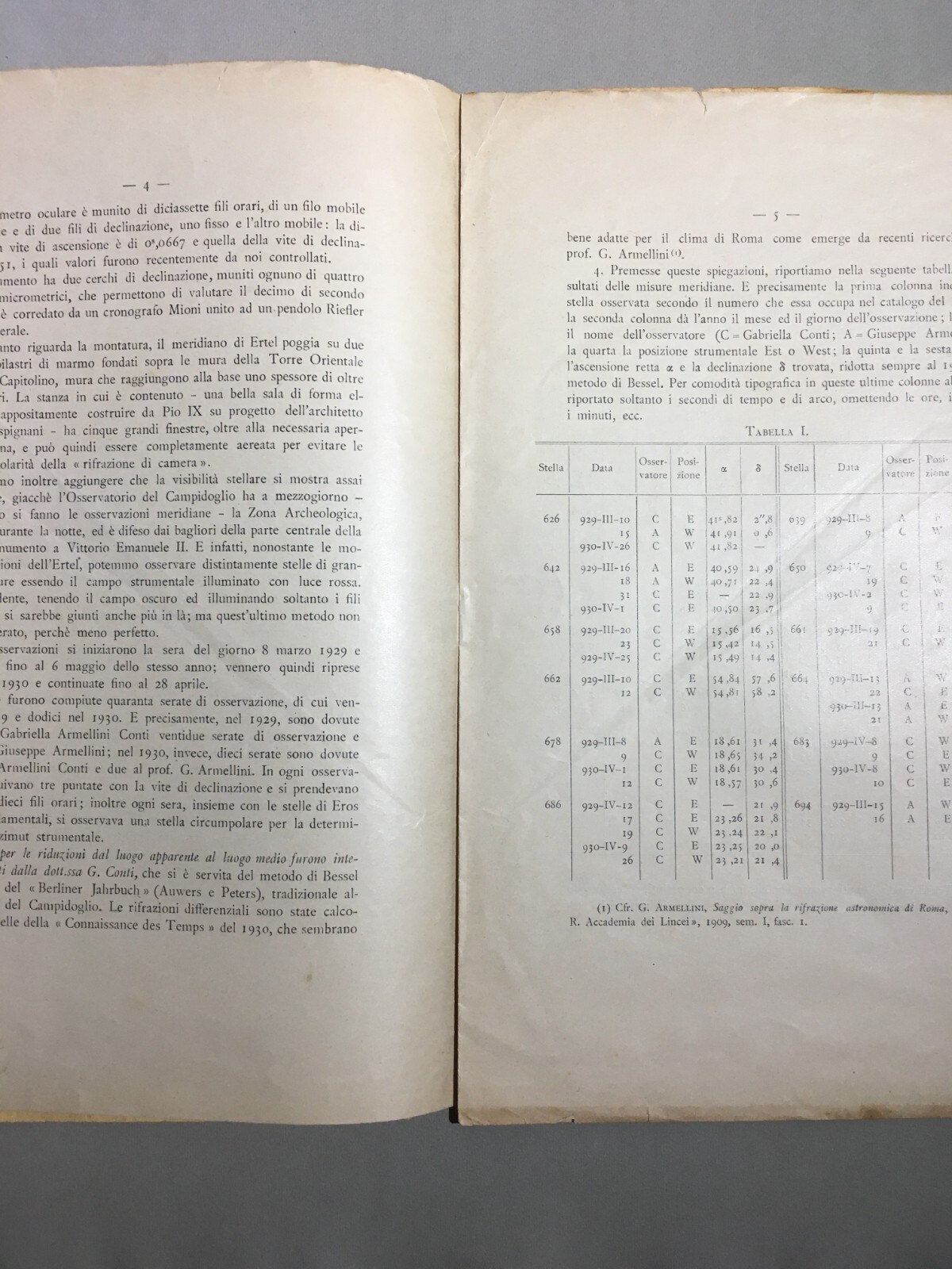Astronomia Armellini: Osservazioni Meridiane Di Stelle Di Eros   Estratto Del 1931